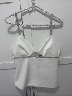 Zara White Rhinestone Strap Bustier Corset Top Size S